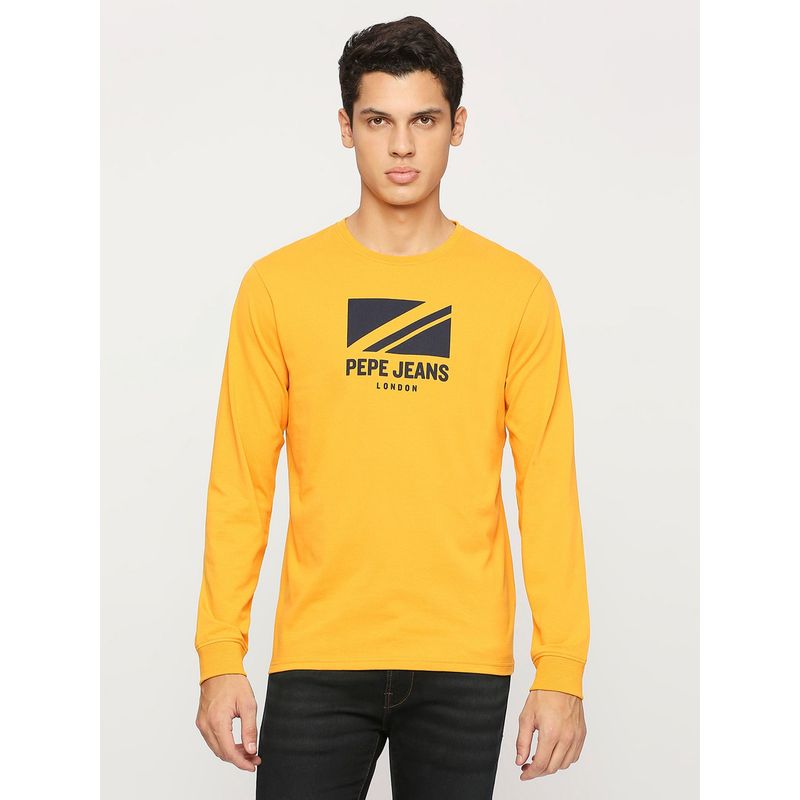 Pepe Jeans Yellow Round Neck Full Sleeves T-Shirt (M)