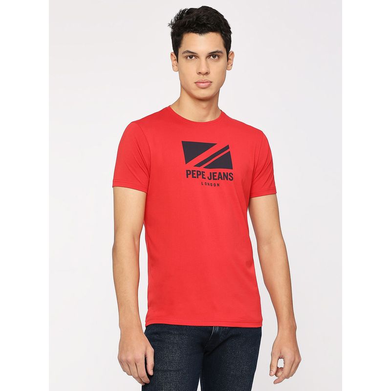 Pepe Jeans Red Round Neck Short Sleeves T-Shirt (M)