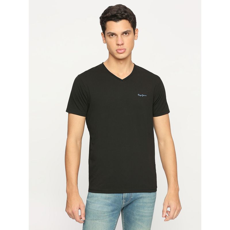 Pepe Jeans Black V Neck Short Sleeves T-Shirt (M)