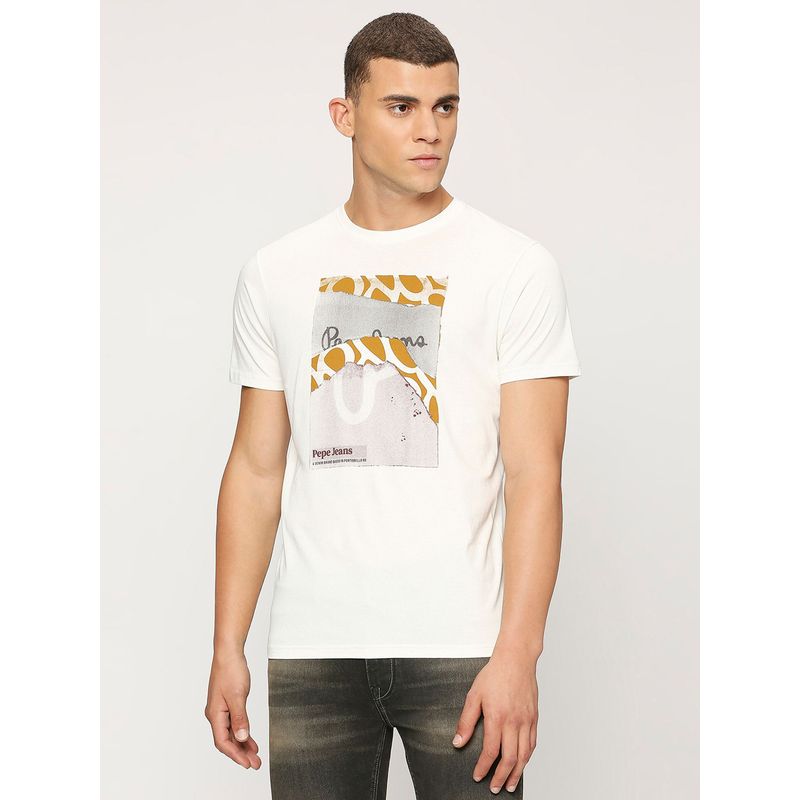 Pepe Jeans Off White Round Neck Short Sleeves T-Shirt (M)