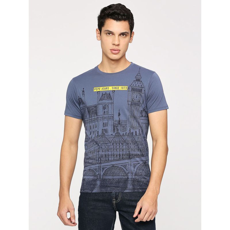 Pepe Jeans Blue Graphic Print Short Sleeves T-Shirt (S)