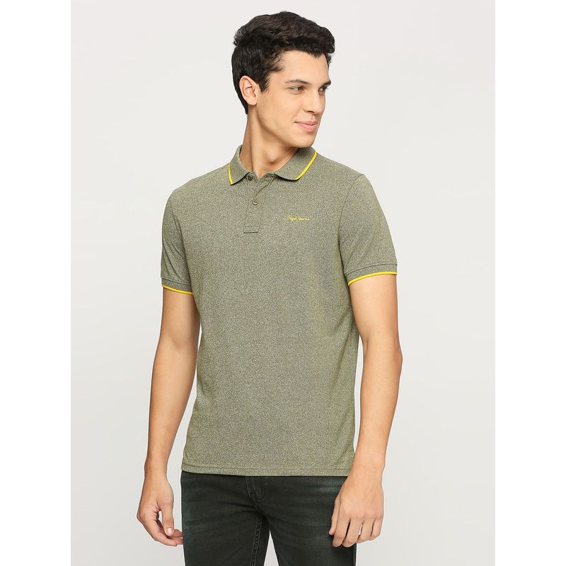 Pepe Jeans Dark Olive Textured Collar Short Sleeves Polo T-Shirt (XL)