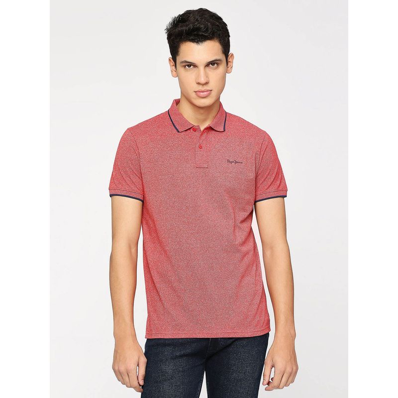 Pepe Jeans Dark Red Textured Collar Short Sleeves Polo T-Shirt (L)