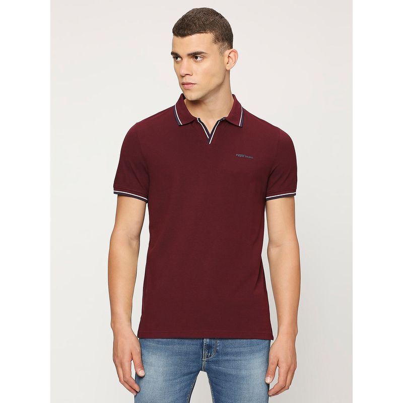 Pepe Jeans Burgundy Solid Collar Short Sleeves Polo T-Shirt (S)