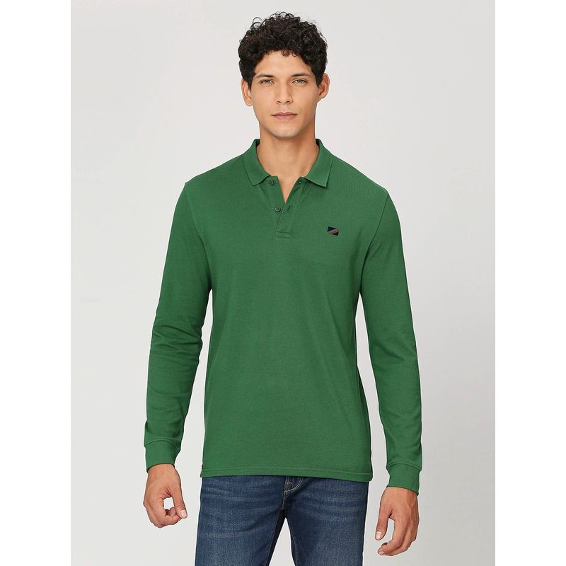 Buy Pepe Jeans Green Ribbed Neck Full Sleeves Polo T-Shirt Online