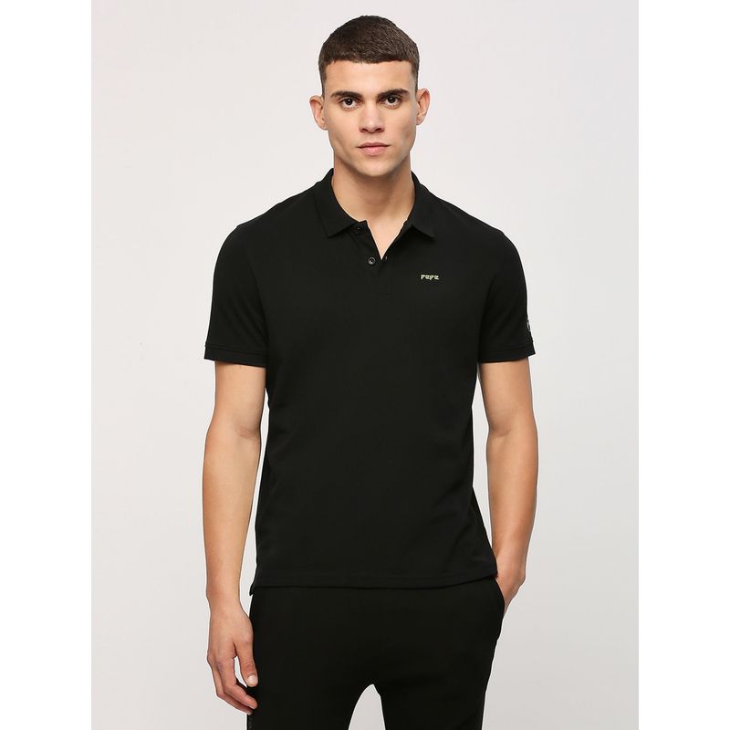 Pepe Jeans Black Buttoned Neck Short Sleeves Polo T-Shirt (L)