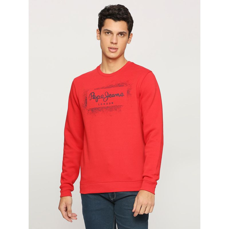Pepe Jeans Red Typography Print Full Sleeves Sweatshirt (S)
