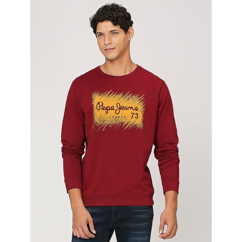 Pepe Jeans Red Round Neck Full Sleeves Sweatshirt (S)