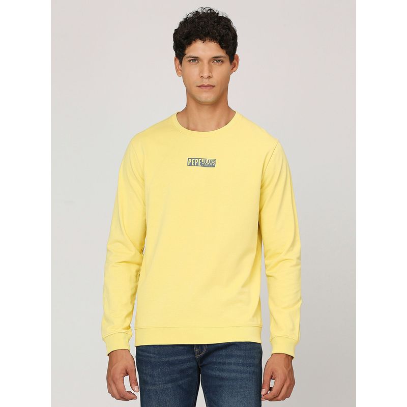 Pepe Jeans Pale Yellow Solid Full Sleeves Sweatshirt (S)