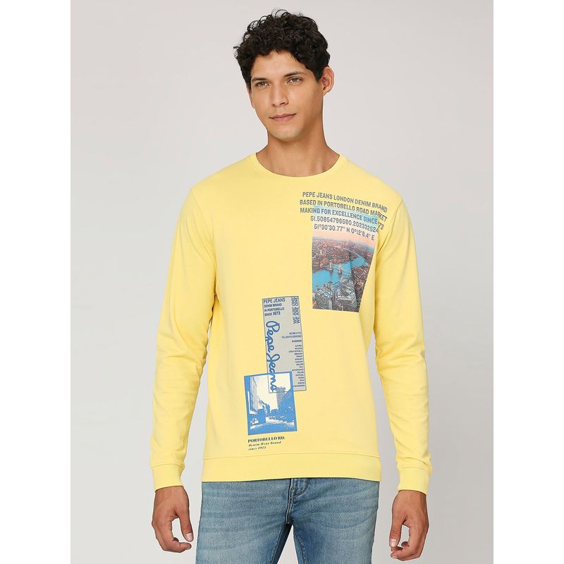 Pepe Jeans Yellow Graphic Print Full Sleeves Sweatshirt (S)