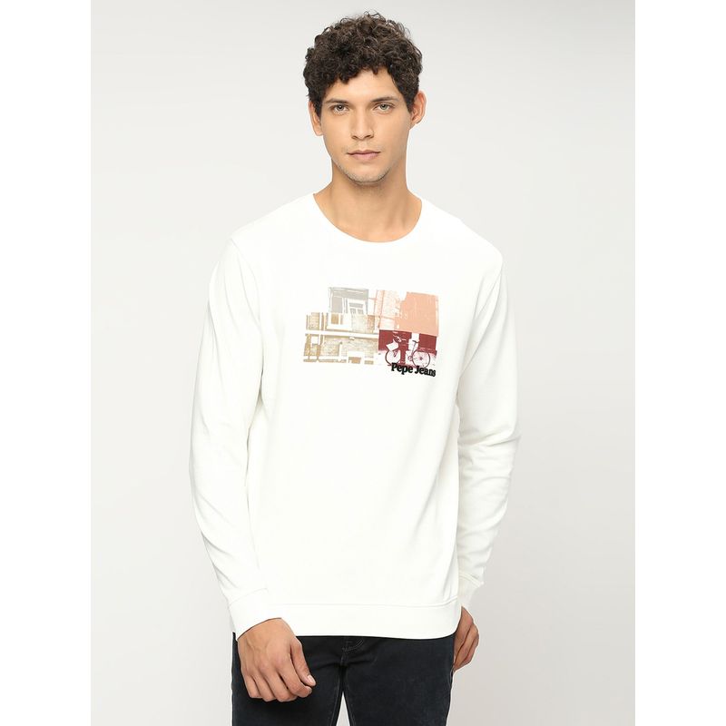 Pepe Jeans White Graphic Printed Sweatshirt (L)