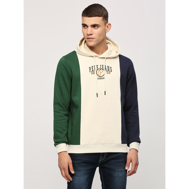Pepe Jeans Green Color Block Printed Hooded Sweatshirt (S)