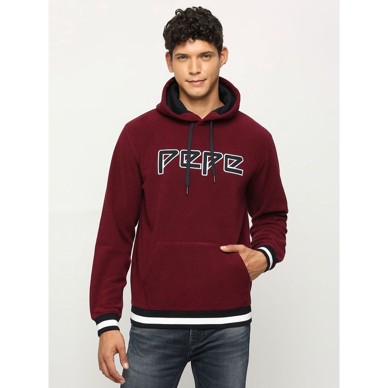 Pepe Jeans Burgundy Embroidered Hooded Sweatshirt (S)