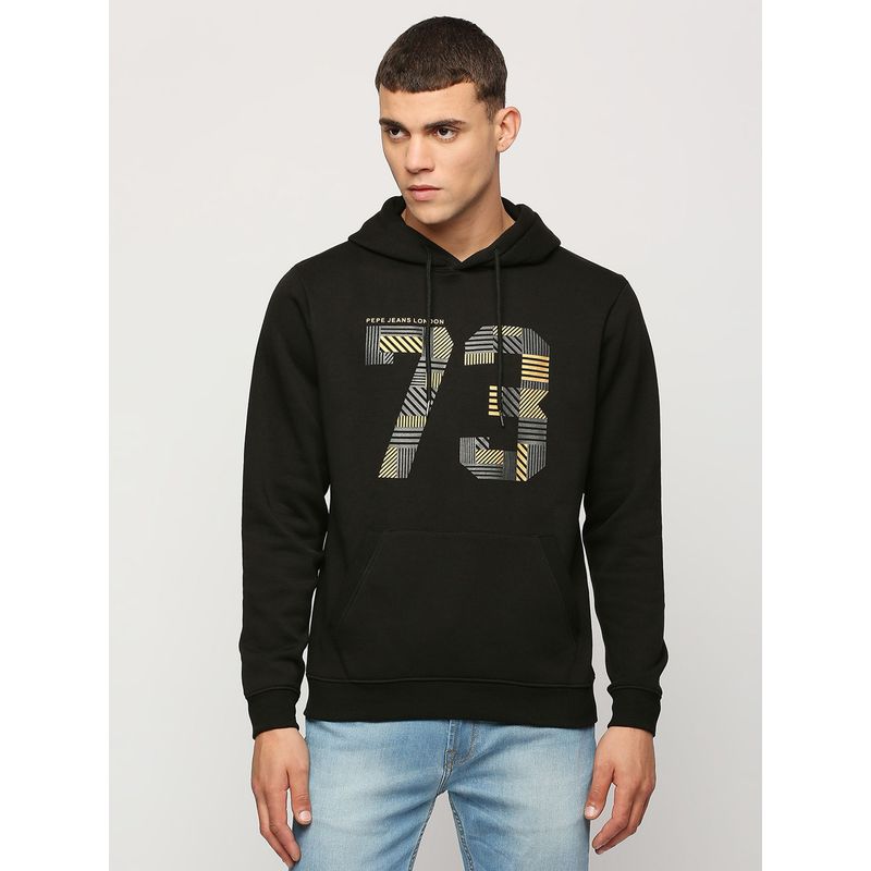 Pepe Jeans Black Graphic Print Full Sleeves Sweatshirt (S)