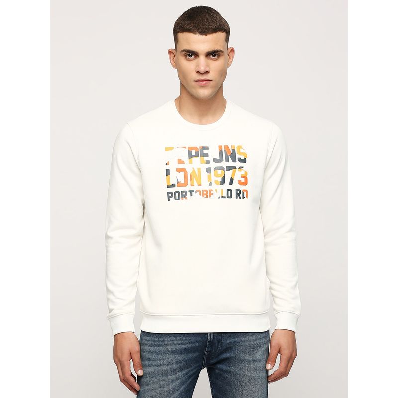 Pepe Jeans White Typography Printed Sweatshirt (2XL)