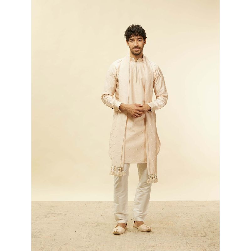 Twamev Beige Blended Viscose Embroidered Kurta and Pyjama with Dupatta (Set of 3) (L)