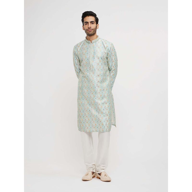 Twamev Green Art Silk Thread Embroidery Kurta and Churidar (Set of 2) (M)