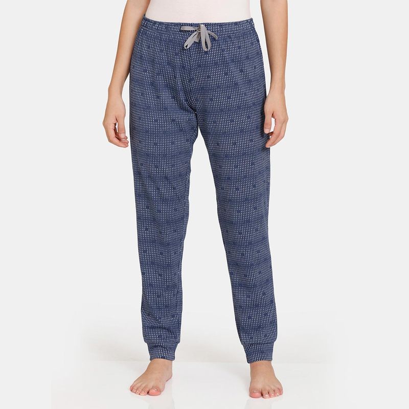 Zivame Symmetry Knit Cotton Pyjama Ocean Cavern Blue (XS)