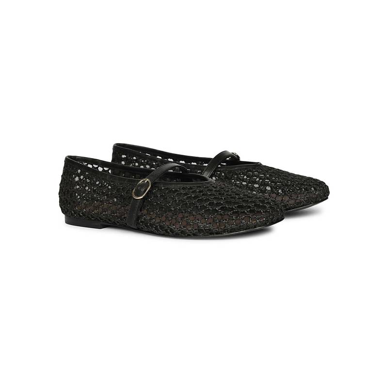 Saint G Women Black Woven Leather Flat Ballerinas - Black (UK 4)