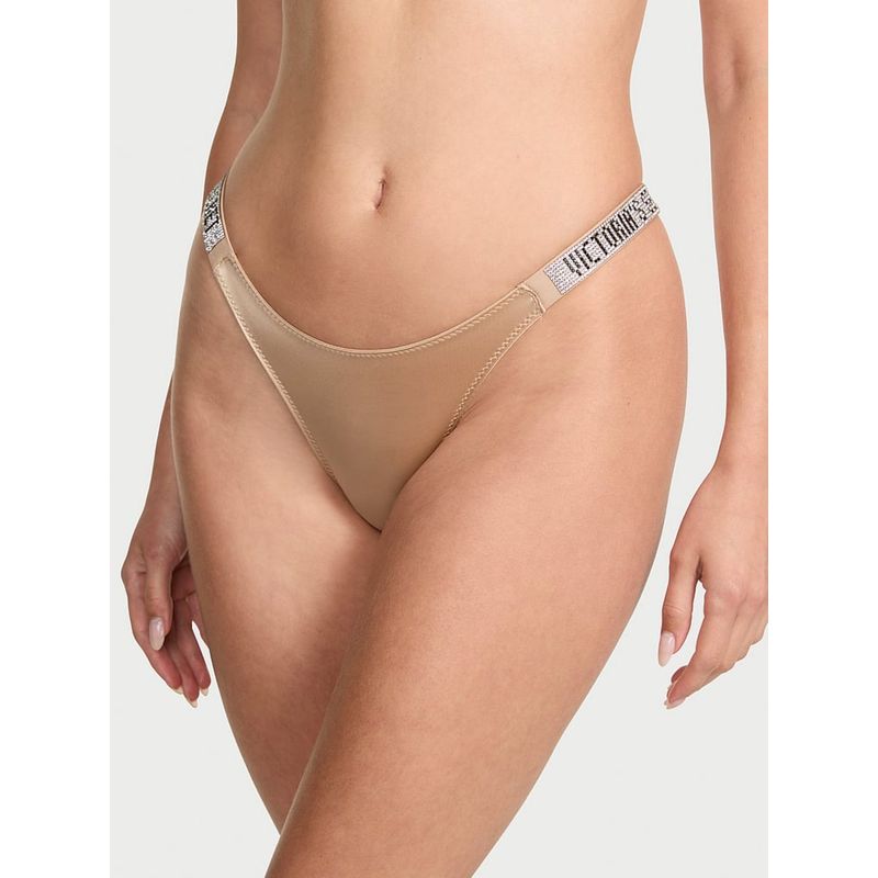 Victoria's Secret Beige Very Sexy Logo Shine Strap Brazilian Thong Panty (XS)