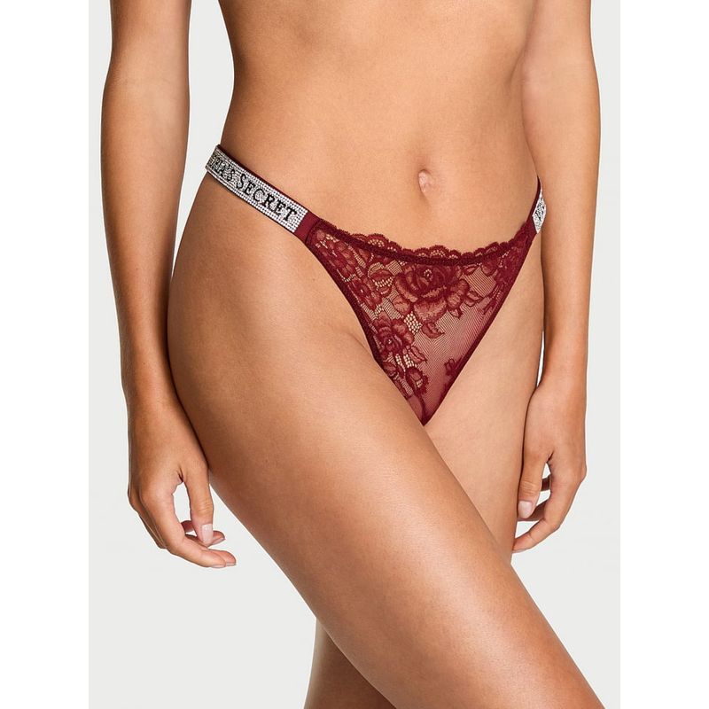Victoria's Secret Red Very Sexy Shine Strap Rose Lace Thong Panty (S)