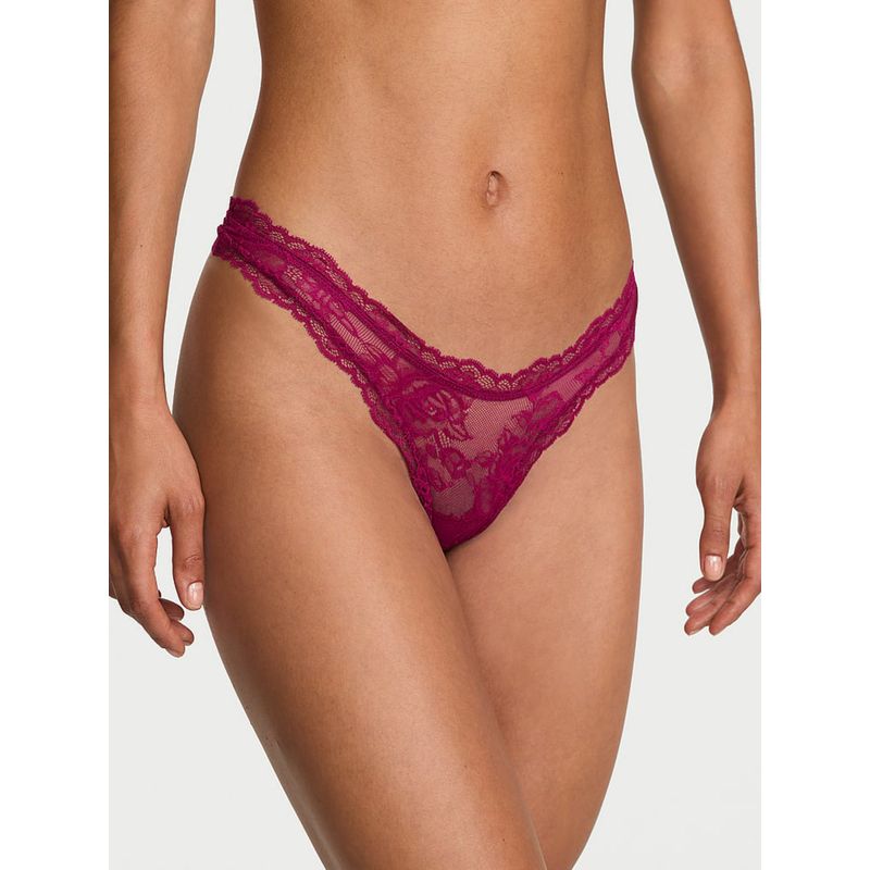 Victoria's Secret Magenta Very Sexy Rose Lace High-Leg Thong Panty (L)