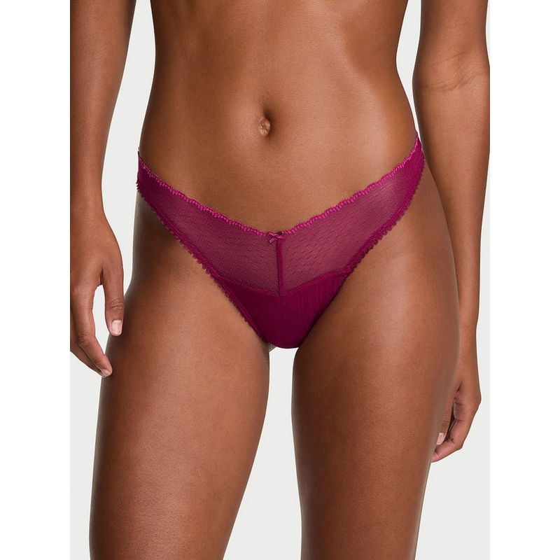 Victoria's Secret Magenta Stretch Pointelle High-Leg Scoop Thong Panty (XS)