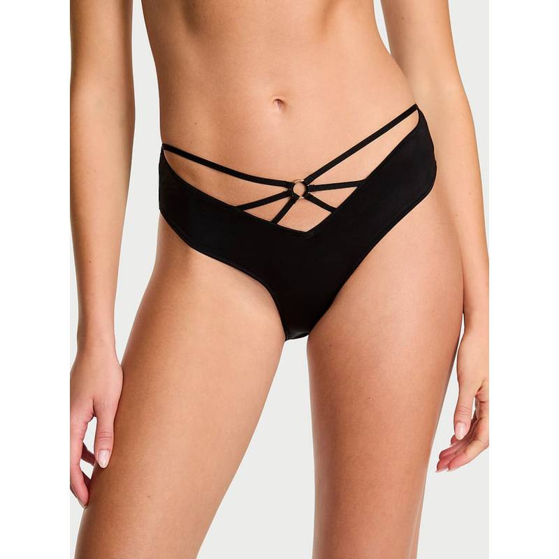 Victoria's Secret Black Very Sexy Strappy Ring Hardware Open-Back Cheeky Hipster Panty (XS)