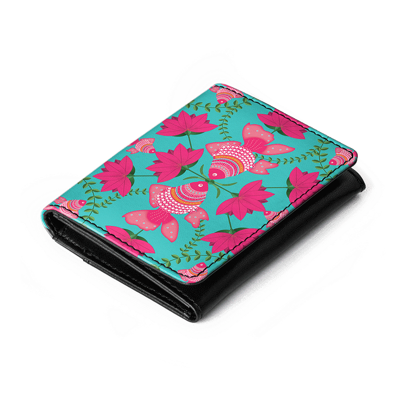 DailyObjects Kissy Fishy Zip Wallet - Slim Vegan Leather Wallet For Cards & Cash, Multi-Color Print