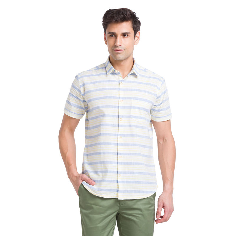Park Avenue Slim Striped Medium Blue Casual Shirt (46)