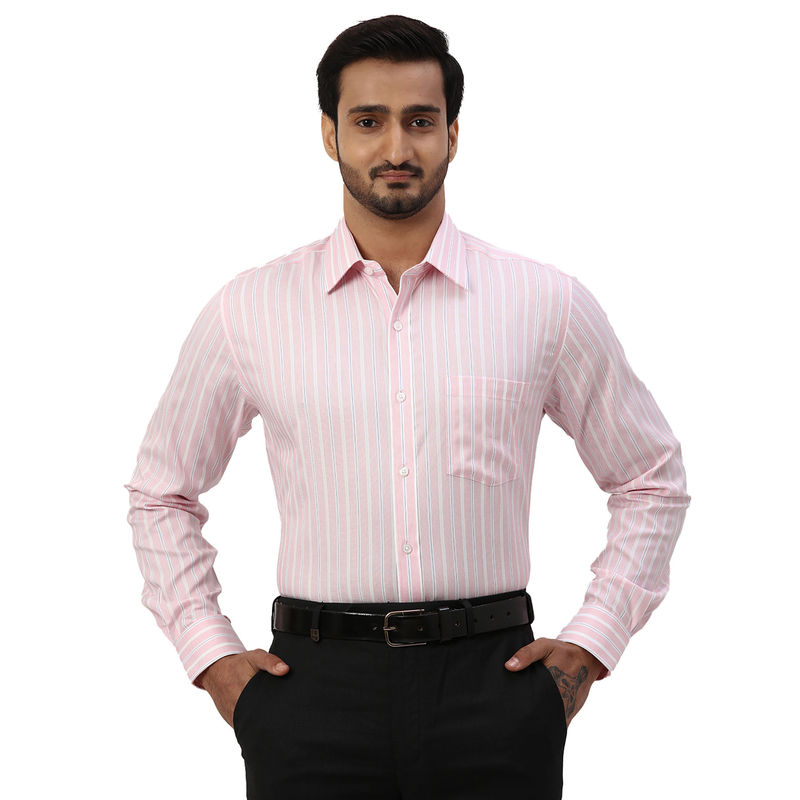 Park Avenue Regular Striped Light Red Formal Shirt (39)