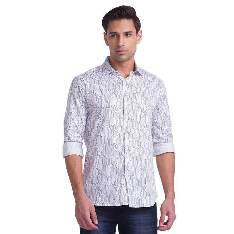 Park Avenue Slim Printed White Casual Shirt (44)