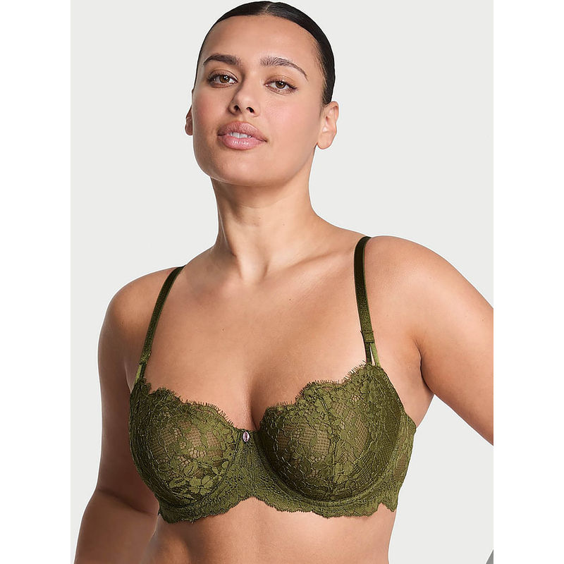 Victoria's Secret Dream Angels Wicked Unlined Lace Balconette Bra Green (36C)