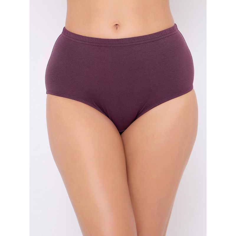 Clovia Purple Cotton High Waist Inner Elastic Hipster Panty (S)