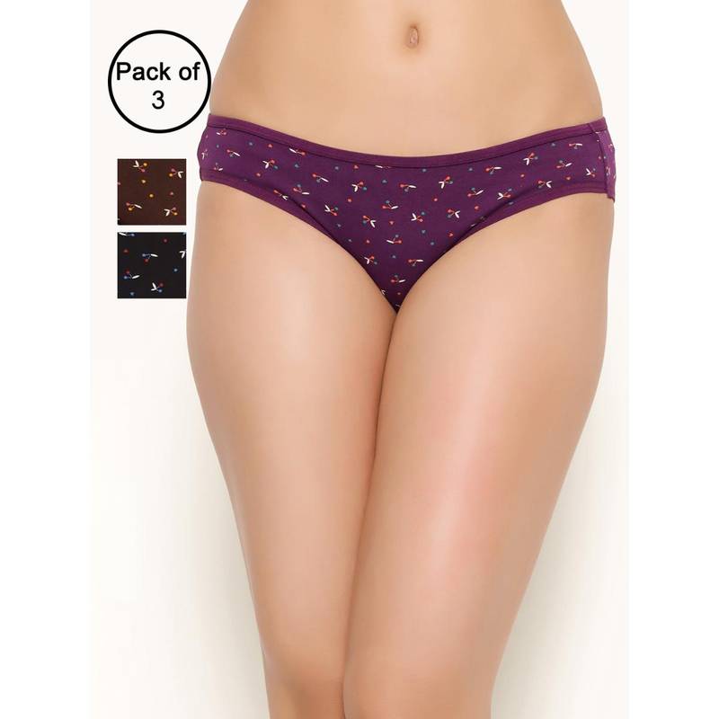 Clovia Multi-Color Cotton Low Waist Outer Elastic Bikini Panty (Pack of 3) (L)