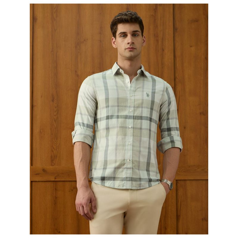 U.S. POLO ASSN. Mens Plaid Checked Equestrian Aisle Theatre Shirt (42)