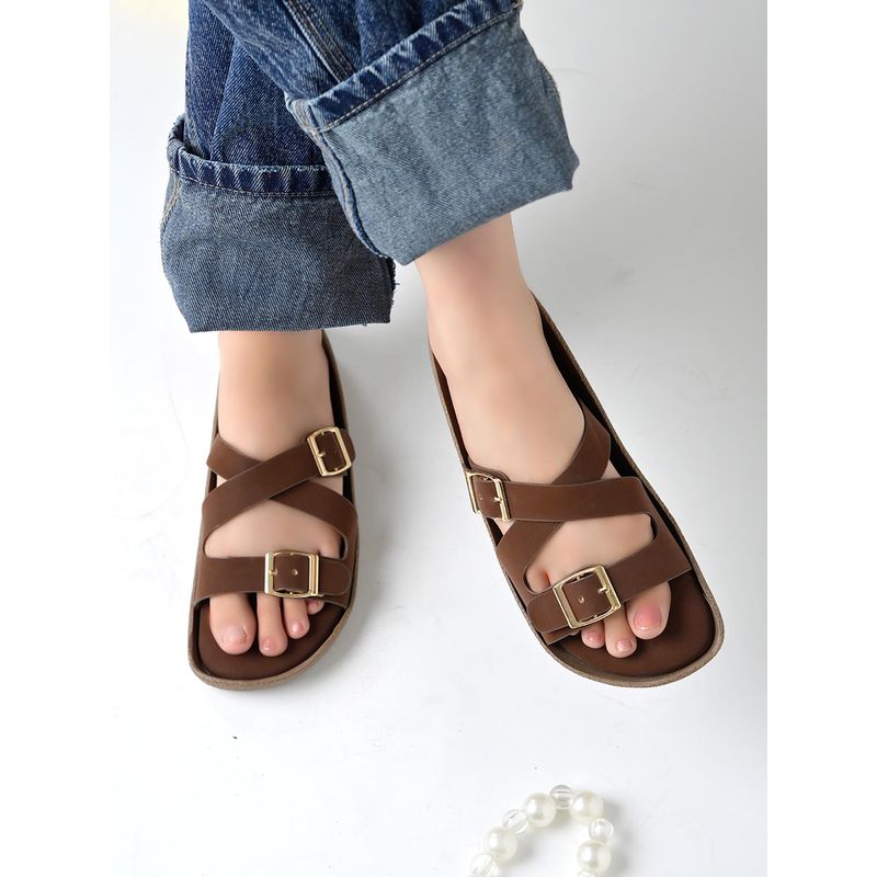 Shoetopia Brown Sandals for Women (EURO 41)