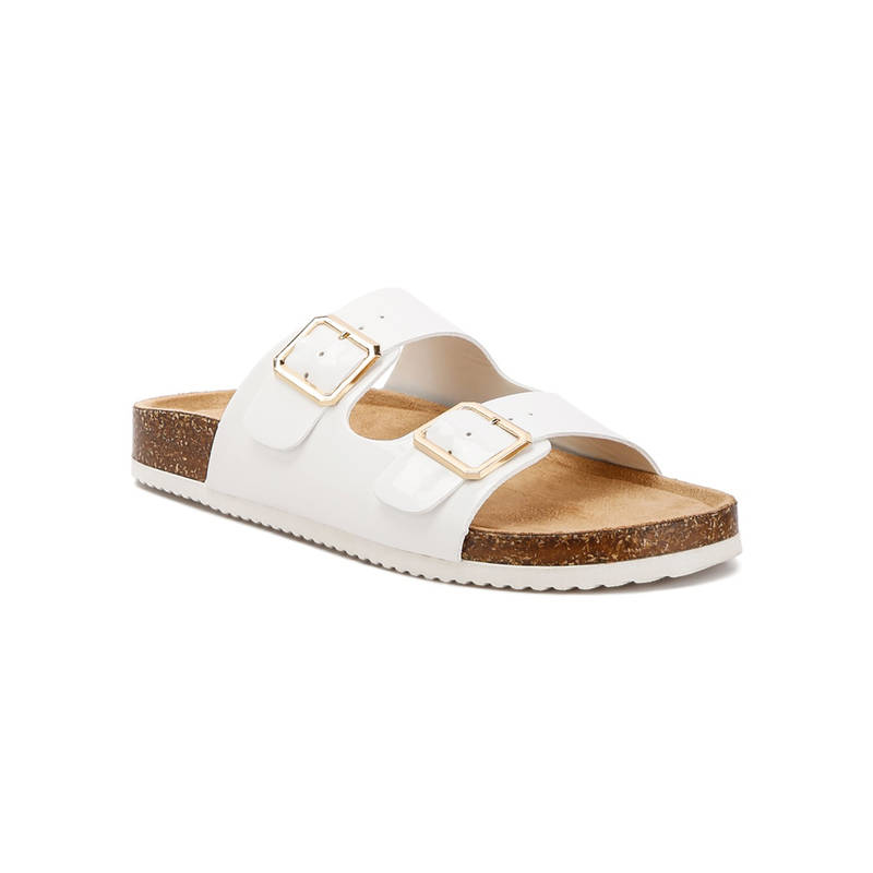 London Rag Dual Strap Buckle Flats Sandals - White (UK 4)