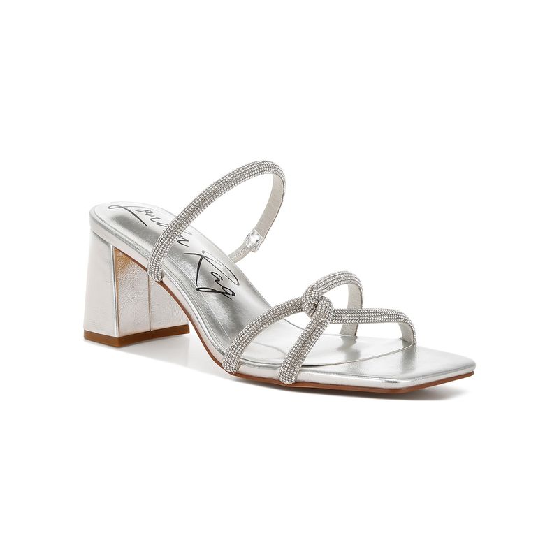 London Rag Rhinestone Block Heel Sandals - Silver (EU 36)