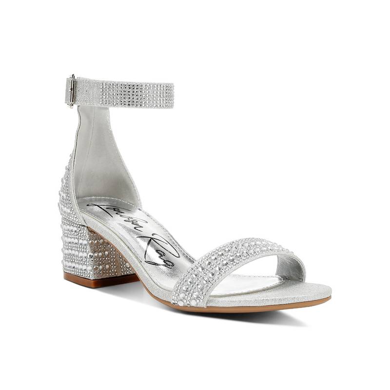 London Rag Rhinestones Embellished Block Sandals - Silver (EU 37)