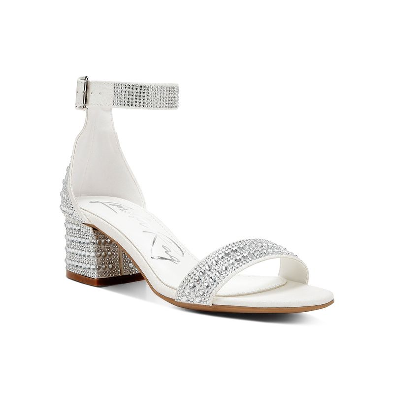 London Rag Rhinestones Embellished Block Sandals - White (EU 38)