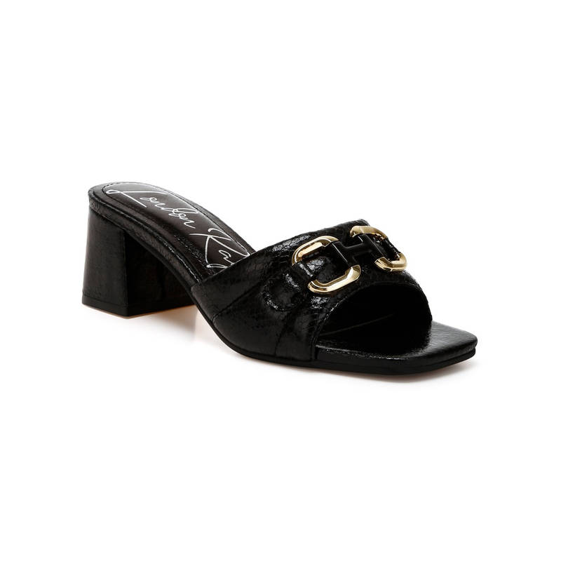 London Rag Horse Bit Detail Snake Print Sandals - Black (EU 37)