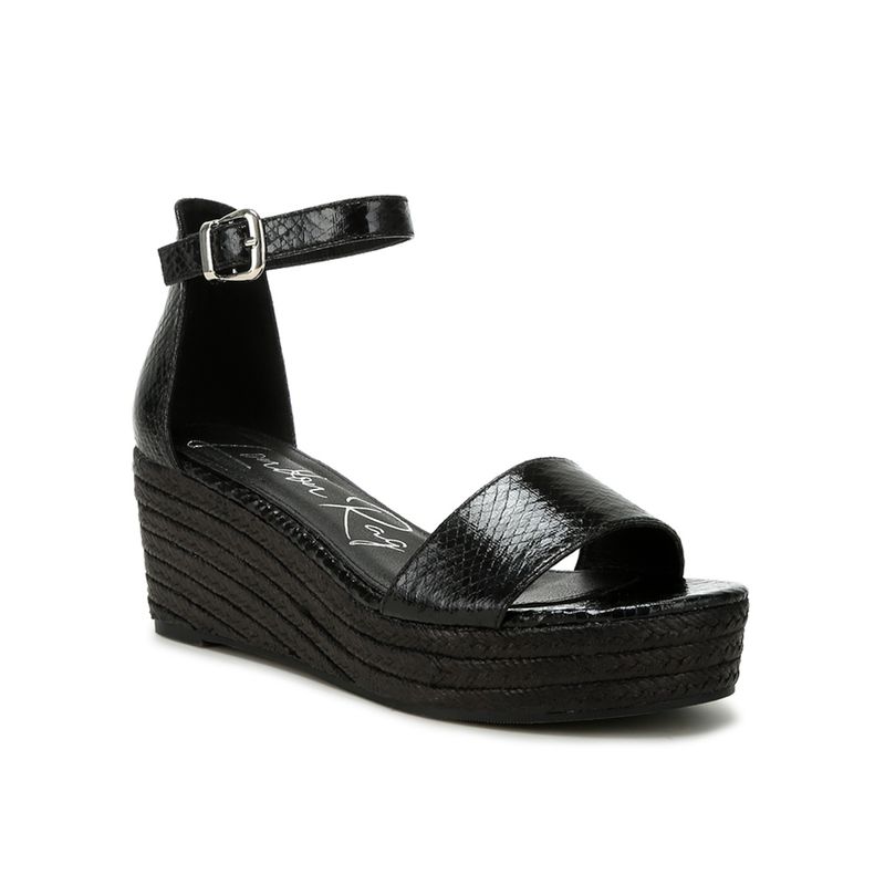 London Rag Faux Leather Snake Wedge Espadrilles - Black (UK 6)