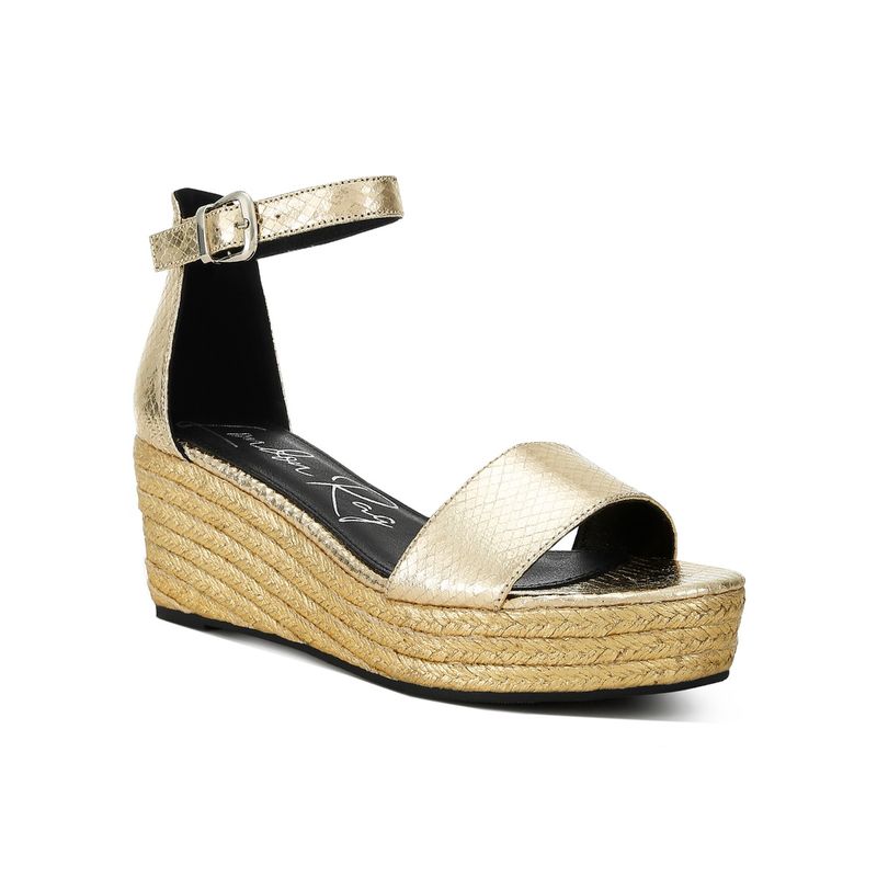 London Rag Faux Leather Snake Wedge Espadrilles - Gold (UK 6)