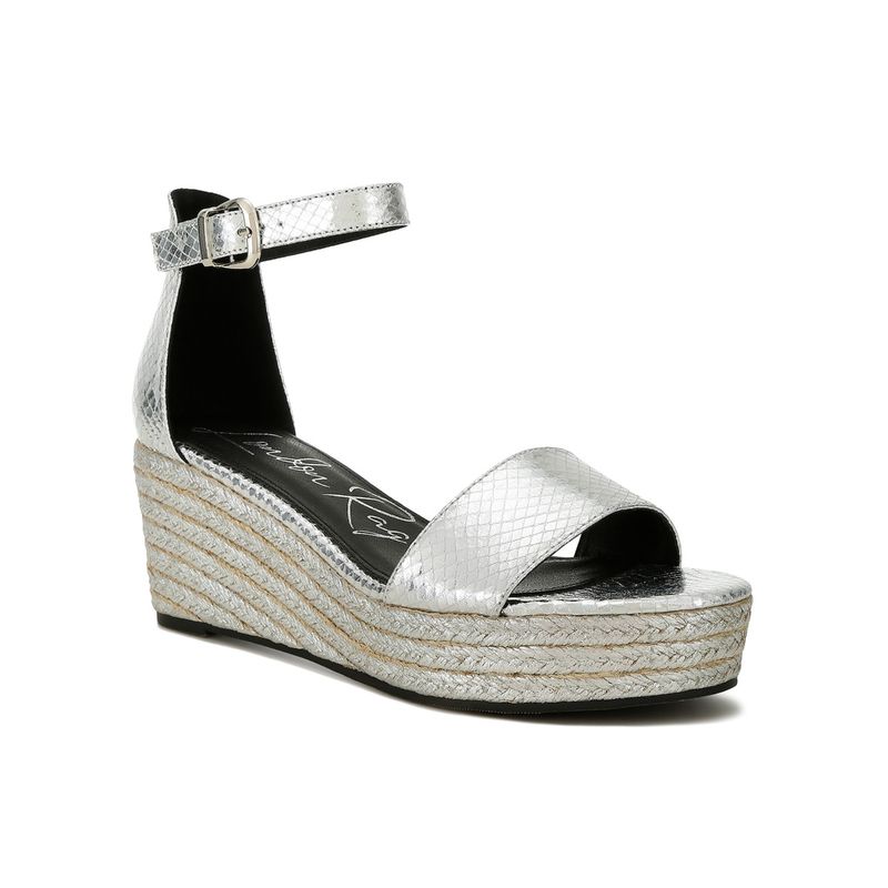 London Rag Faux Leather Snake Wedge Espadrilles - Silver (UK 3)