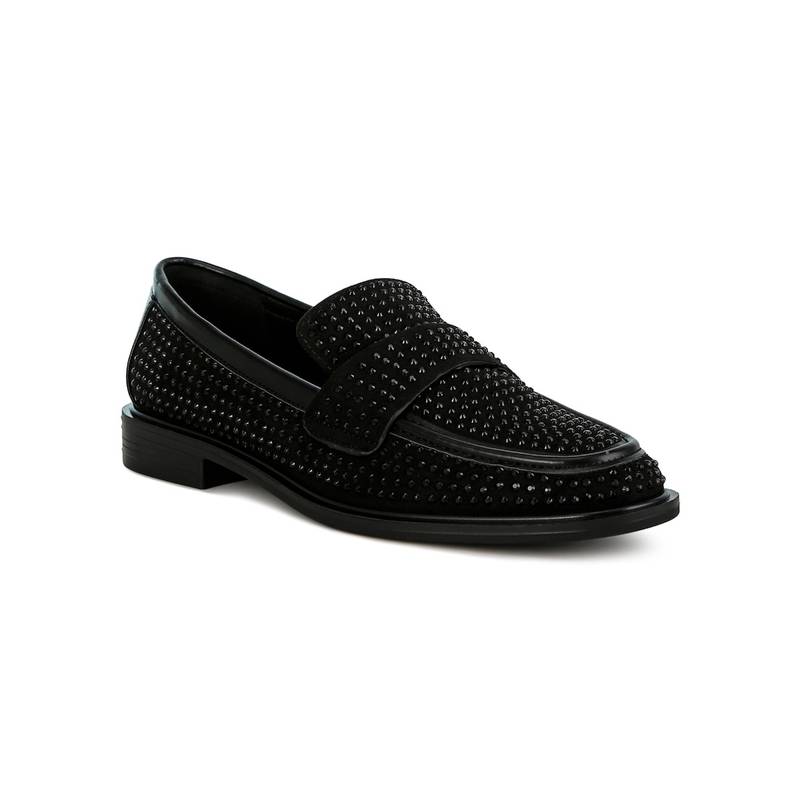 London Rag Rhinestones Embellished Loafers - Black (EU 36)