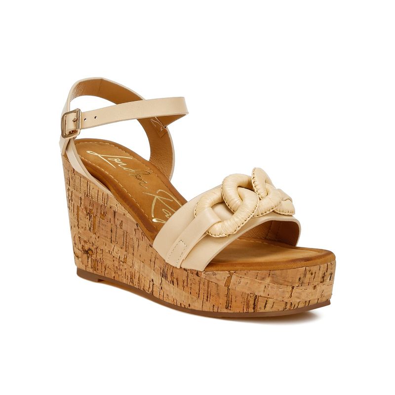 London Rag Chain Link Detail Wedge Sandals - Beige (EU 37)