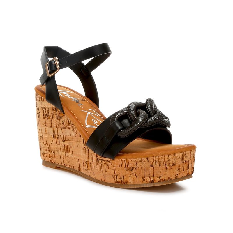 London Rag Chain Link Detail Wedge Sandals - Black (EU 36)