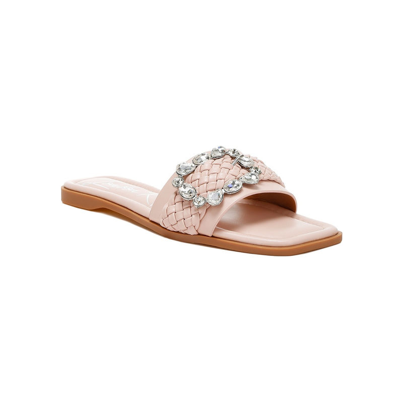 London Rag Diamante Flat Sandals - Pink (UK 4)