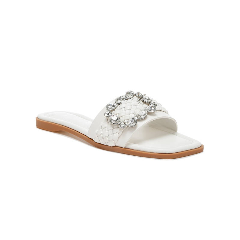 London Rag Diamante Flat Sandals - White (UK 4)